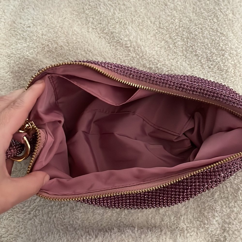 Pink-Purple Rhinestone Hobo Style Bag with Gold Hardware - Picture 9 of 9